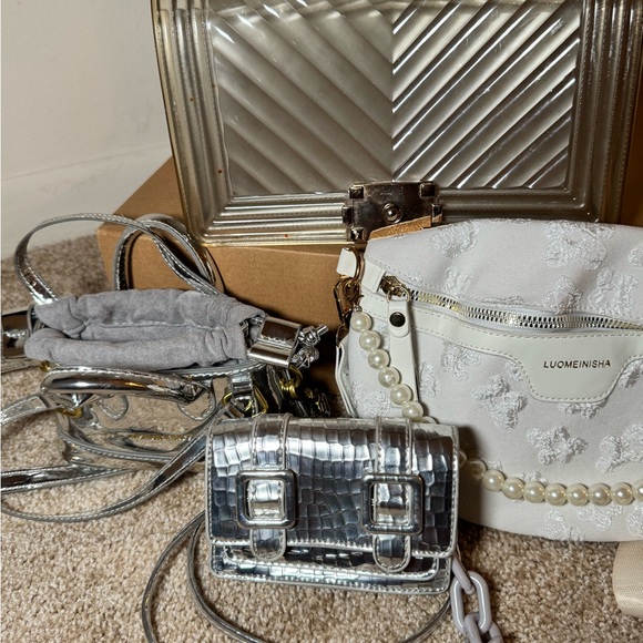 Silver and White Clutches with Chain Strap and Textured Finish - Picture 1 of 1